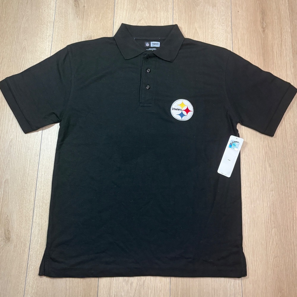 NFL Team Apparel Pittsburgh Steelers Mens Black Short Sleeve Polo Shirt Small